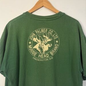 Vintage 90’s Moose Head Brand Green T-shirt Single Sitched Hanes Nature